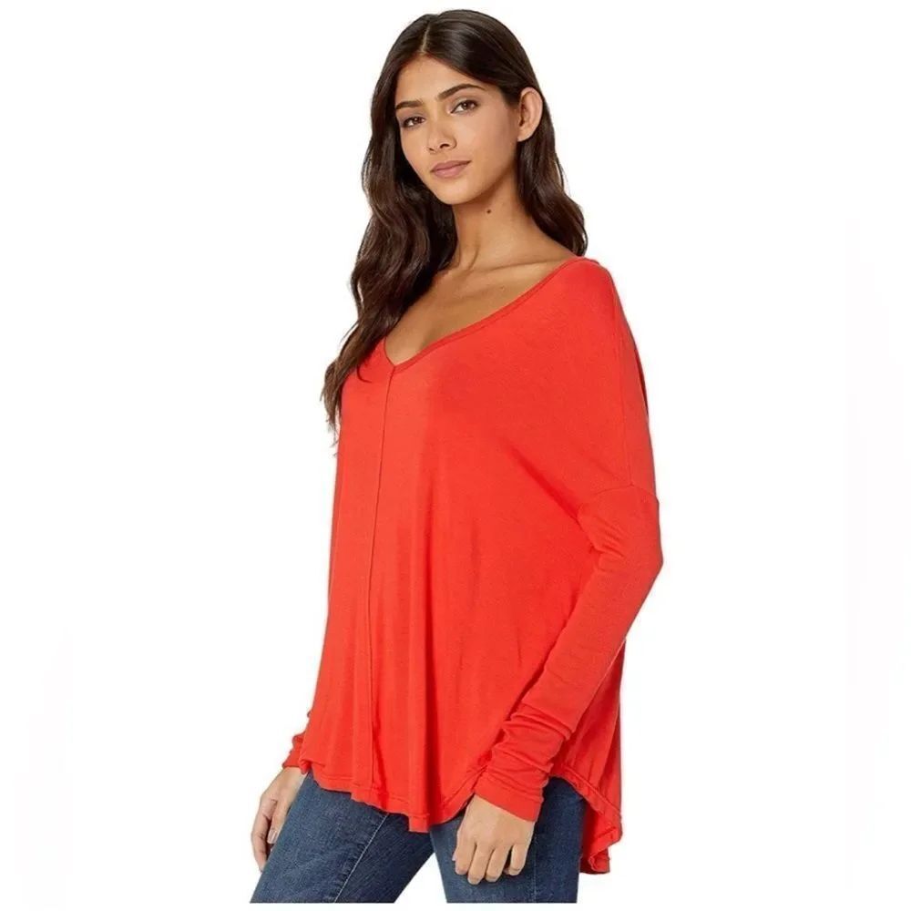 FREE PEOPLE Moonshine Tunic V-Neck Long Sleeve Poppy Red Women’s Size Medium